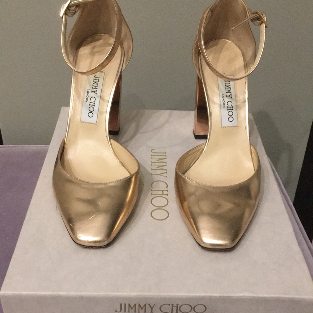 Jimmy Choo metallic chunk heels